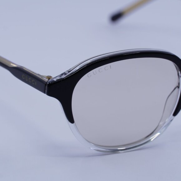 Gucci GG1212S 002 Round Sunglasses - Black/Crystal with Gold Clip-On Brown - Picture 2 of 12